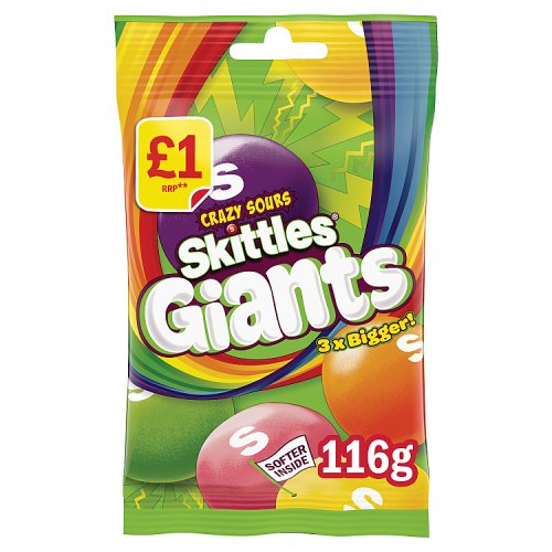 Skittles Giant Sours PM £1 116g pack shot