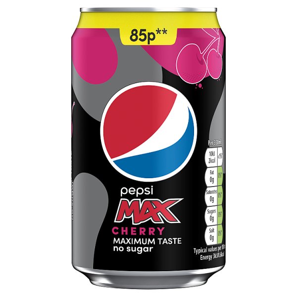 Pepsi Max Cherry 330ml PMP pack shot
