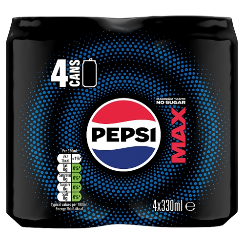 Pepsi Max 4pk (4 x 330ml) pack shot