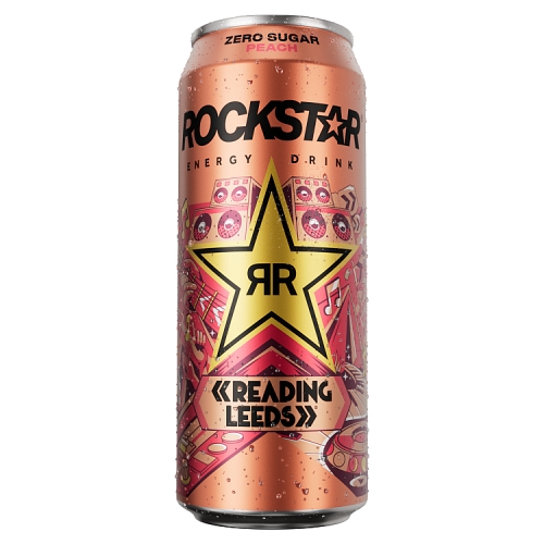 Rockstar Peach Energy Drink 500ml pack shot