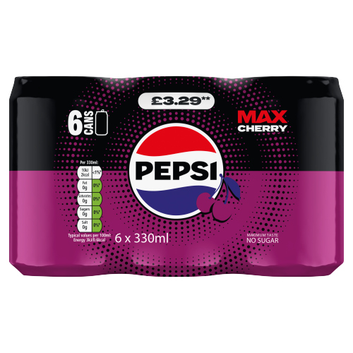 Pepsi Max Cherry 6pk (6 x 330ml) PMP pack shot