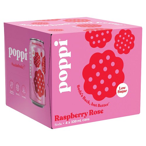 Poppi Rasp&Rose 4pk (4 x 330ml) pack shot