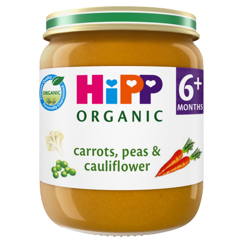 Hipp Organic Carrot Peas & Cauliflower 6m 125g pack shot