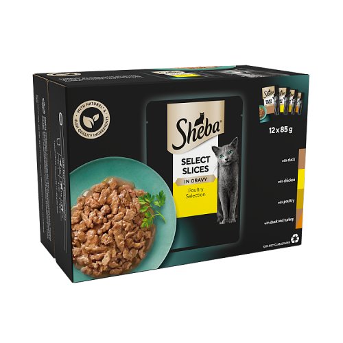 Sheba Select Slices Cat Pouches Poultry Collection in Gravy 12pk (12 x 85g) pack shot