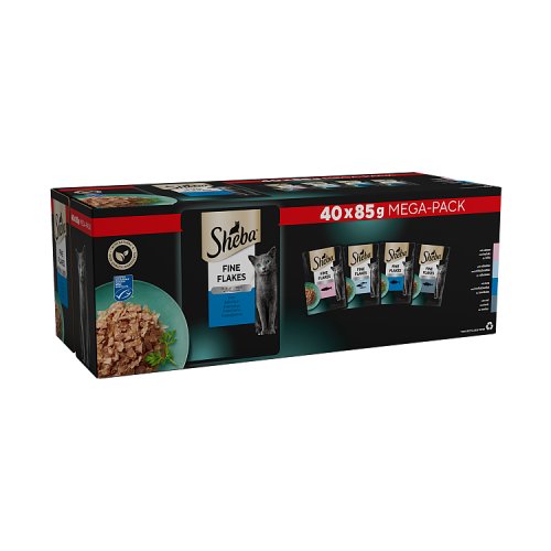 Sheba Fine Flakes Cat Pouches Fish Collection In Jelly Bulk Packs (40 x 85g) pack shot