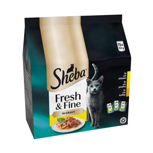 Sheba Fresh & Fine Cat Pouches Poultry in Gravy 15pk (15 x 50g) pack shot