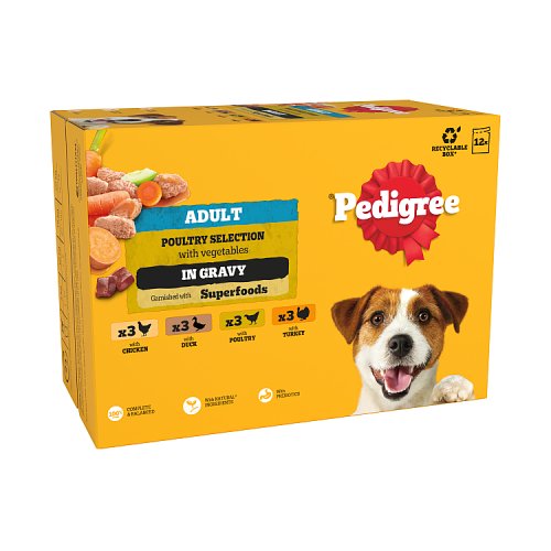 Pedigree Adult Dog Pouches Poultry In Gravy (12 x 100g) pack shot