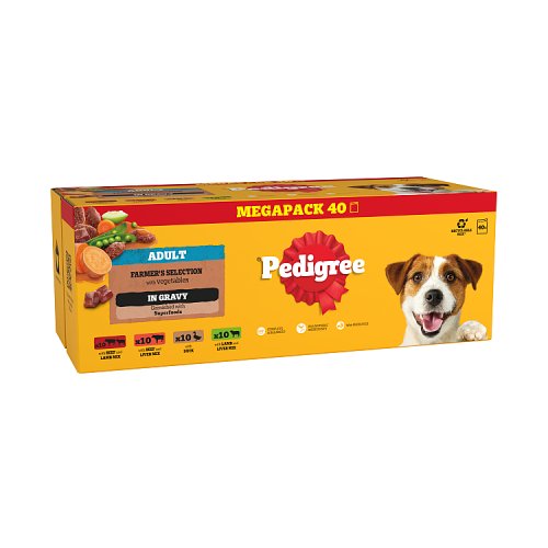 Pedigree Adult Wet Dog Food Pouches Farmers Selection In Gravy (40 x 100g) pack shot