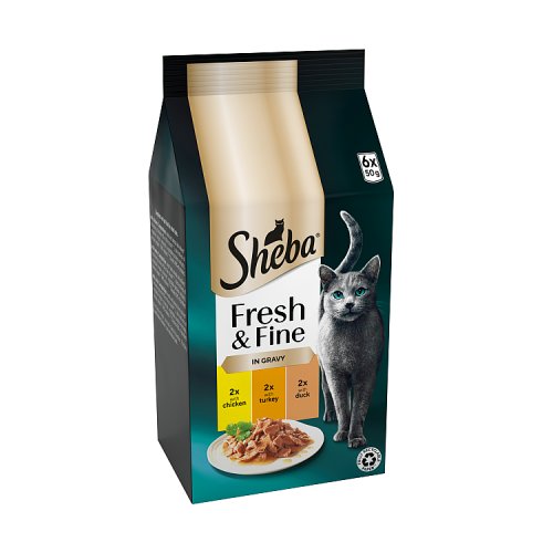 Sheba Fine & Fresh Chicken And Turkey In Gravy 6pk (6 x 50g) pack shot