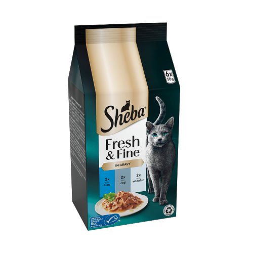 Sheba Fresh & Fine Tuna And Cod In Gravy 6pk (6 x 50g) pack shot