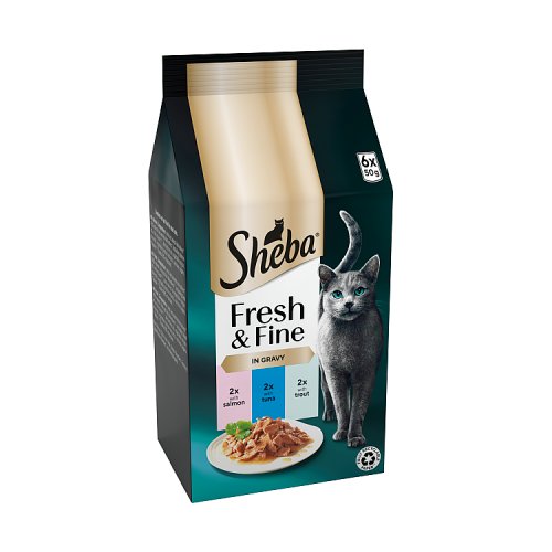 Sheba Fresh & Fine Cat Pouches & Salmon & Tuna & Whitefish In Gravy (6 x 50g) pack shot