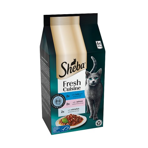 Sheba Fresh Cuisine Cat Pouches & Salmon & Tuna & Whitefish In Gravy (6 x 50g) pack shot