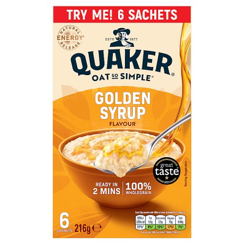 Quaker Oat So Simple Golden Syrup Porridge Sachets 6pk (6 x 49.6g) pack shot