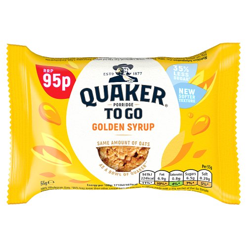 Quaker PTG Squares Golden Syrup PM 95p 55g pack shot