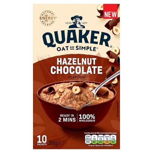 Quaker Oat So Simple Hazelnut Chocolate Sachet 10pk (10 x 36g) pack shot