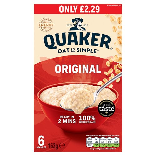 Quaker Oats So Simple Original 6 Sachets PM £2.29 27g pack shot
