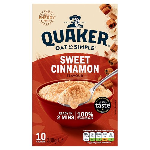 Quaker Oat So Simple Sweet Cinnamon Porridge Sachets (10 x 33g) pack shot