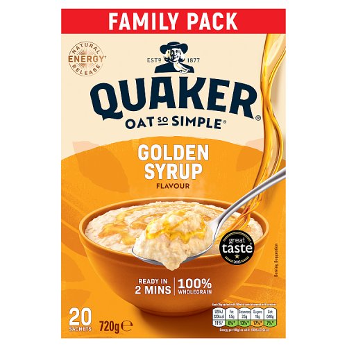 Quaker Oat So Simple Golden Syrup Porridge Sachets (20 x 36g) pack shot