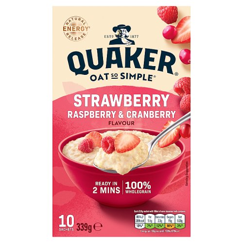 Quaker Oat So Simple Strw Rasp & Cranberry Porridge Sachets (10 x 33.9g) pack shot