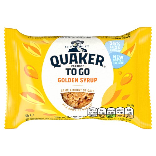Quaker Porridge To Go Golden Syrup Bar 55g pack shot