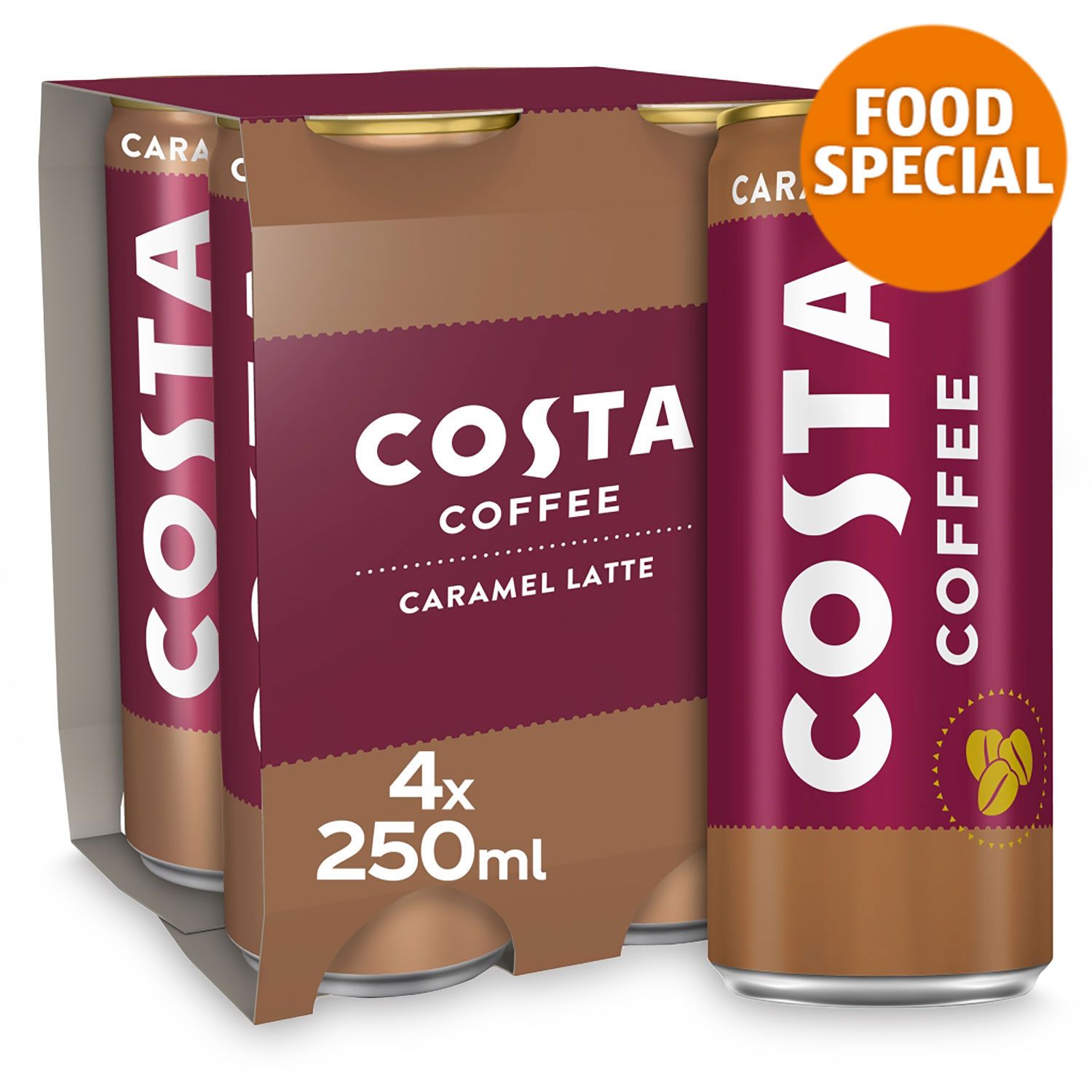 Costa Coffee Caramel Latte 4pk (4 x 250ml) pack shot