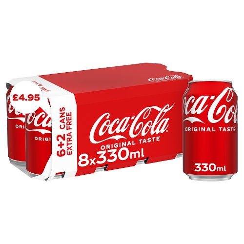 Coke 8pk PM £4.95 330ml pack shot