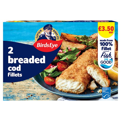 Birds Eye 2 Breaded Cod Fillets PM £3.50 200g pack shot