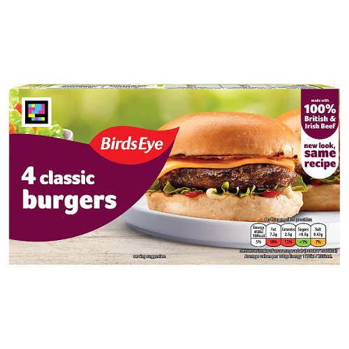 Birds Eye 4 Beef Burgers PM £3.50 227g pack shot