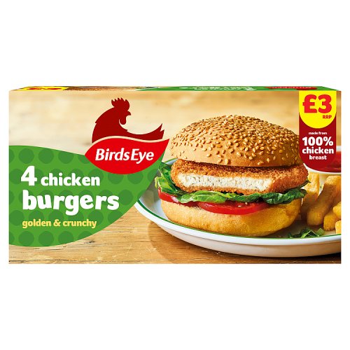Birds Eye 4 Chicken Burgers PM £3.00 200g pack shot