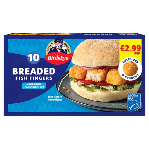 Birds Eye 10 Breaded Fish Fingers PM £2.99 250g pack shot