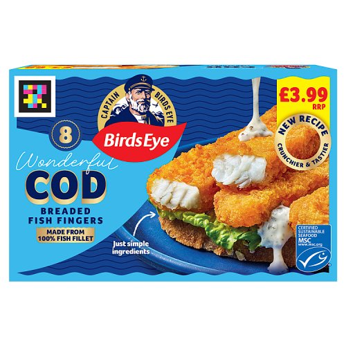 Birds Eye 8 Cod Fish Fingers PM £3.99 224g pack shot