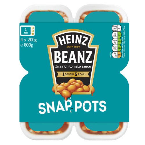 Heinz Snap Pots Baked Beans 4pk (4 x 200g) pack shot