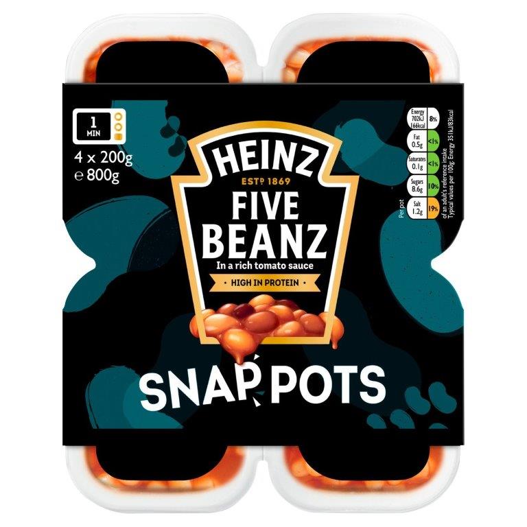 Heinz Baked Beans Snap Pots Five 4pk (4 x 200g) pack shot