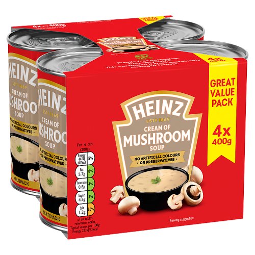 Heinz Soup Can Mushroom 4pk (4 x 400g) pack shot