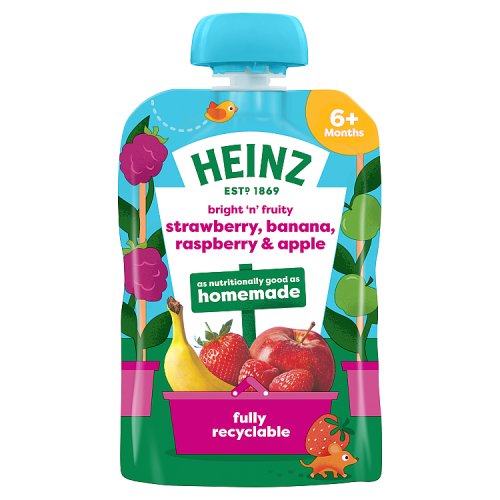 Heinz Pouch 6m+ Strawberry Raspberry Banana 100g pack shot