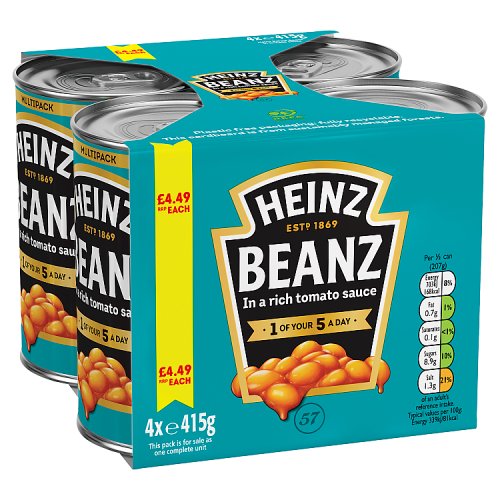 Heinz Baked Beanz 4pk PM £4.49 (4 x 415g) pack shot