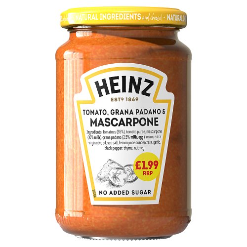Heinz Pasta Sauce Grana Padano & Mascarpone 350g PM £1.99 pack shot