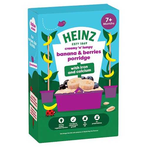 Heinz Cereals Creamy Banana & Berries Poridge 200g pack shot
