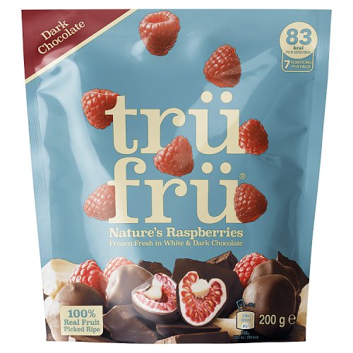 Trufru Raspberries In White & Dark Chocolate 200g pack shot