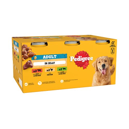Pedigree Dog Tins Mixed Selection In Jelly 385g 6pk (6 x 385g) pack shot