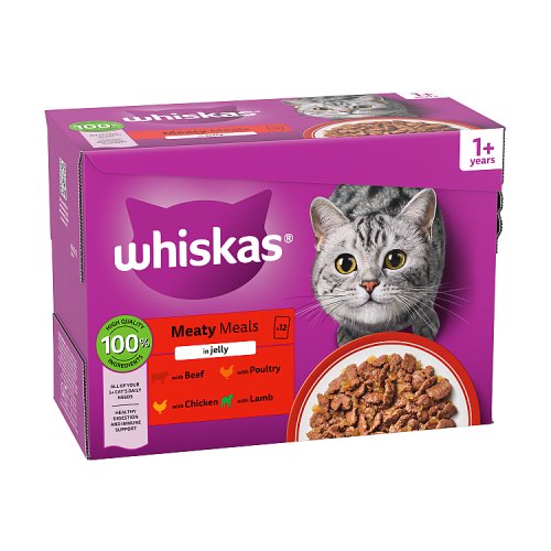 Whiskas 1+ Cat Pouches Meaty Meals in Jelly (12 x 85g) 1.02kg pack shot