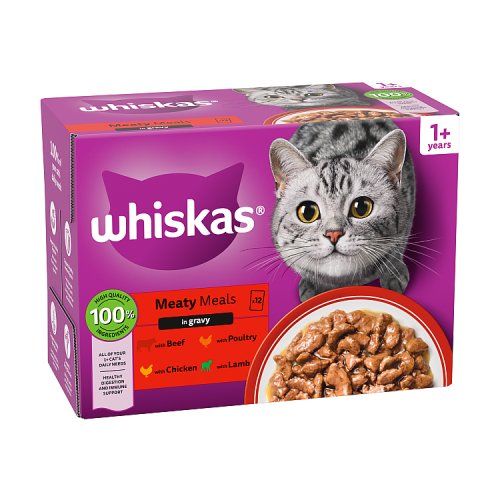 Whiskas 1+ Meaty Meals Pouches In Gravy 12 x 85g pack shot