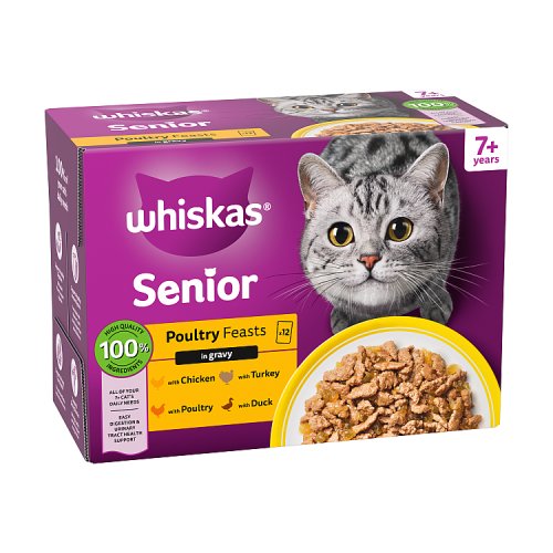 Whiskas 7+ Cat Pouches Poultry Feasts in Gravy (12 x 85g) 1.02kg pack shot