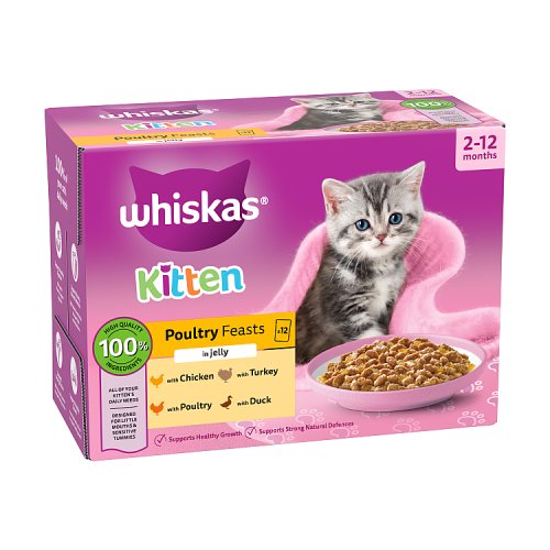 Whiskas 2-12 Months Cat Pouches Poultry Feasts In Jelly (Bulk Only) 12 x 85g pack shot