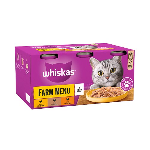 Whiskas 1+ Cat Tins Farm Menu Jelly (6 x 400g) pack shot