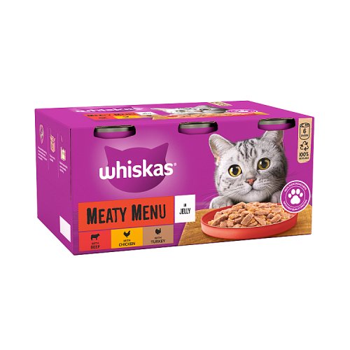 Whiskas 1+ Cat Tins Meaty Menu Jelly (6 x 400g) pack shot