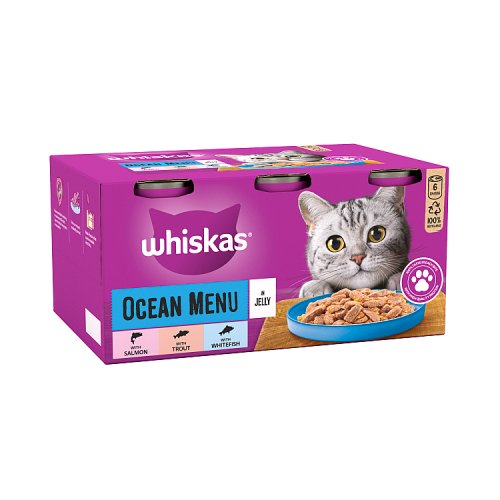Whiskas 1+ Cat Tins Ocean Menu Jelly (6 x 400g) pack shot