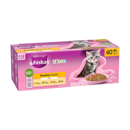 Whiskas 2-12Mths Cat Pouches Poultry Feasts In Jelly (40 x 85g) pack shot