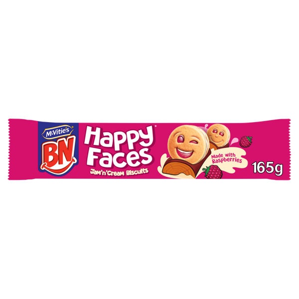 McVities BN Happy Faces Jam & Cream PM £1.25 165g pack shot