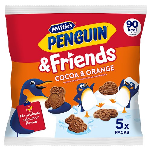 McVities Penguin & Friends Cocoa & Orange 5pk (5 x 20g) 100g pack shot